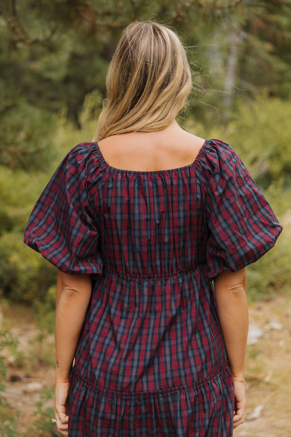 THE EVERMORE DRESS IN NAVY PLAID BY PINK DESERT
