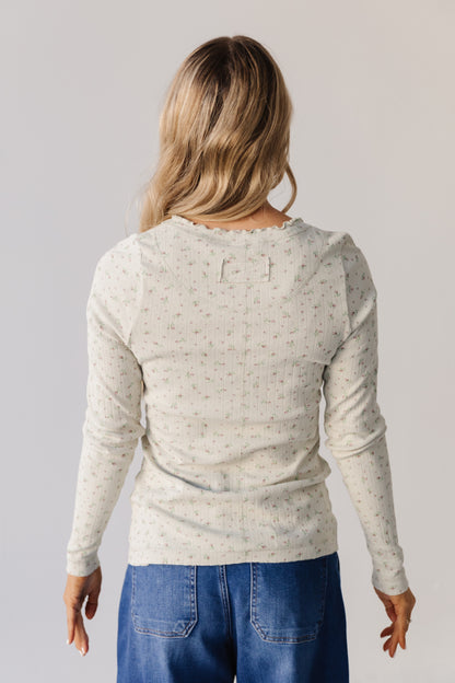 THE ELOISE RIBBED FLORAL TOP IN MOSS GREEN