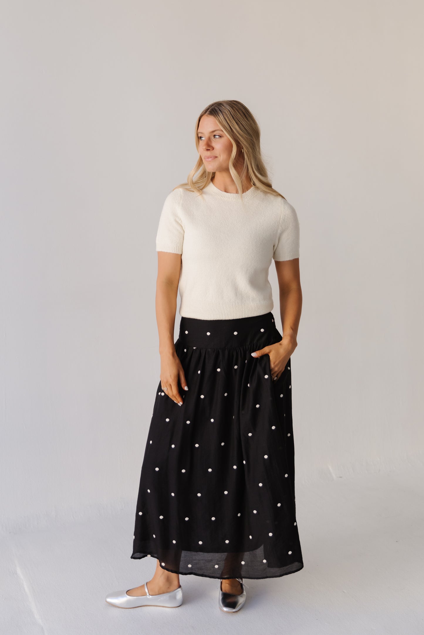 THE MORGAN EMBROIDERED DOT SKIRT IN BLACK