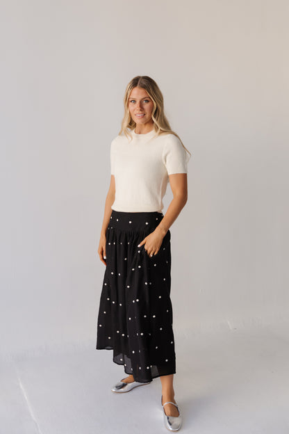 THE MORGAN EMBROIDERED DOT SKIRT IN BLACK
