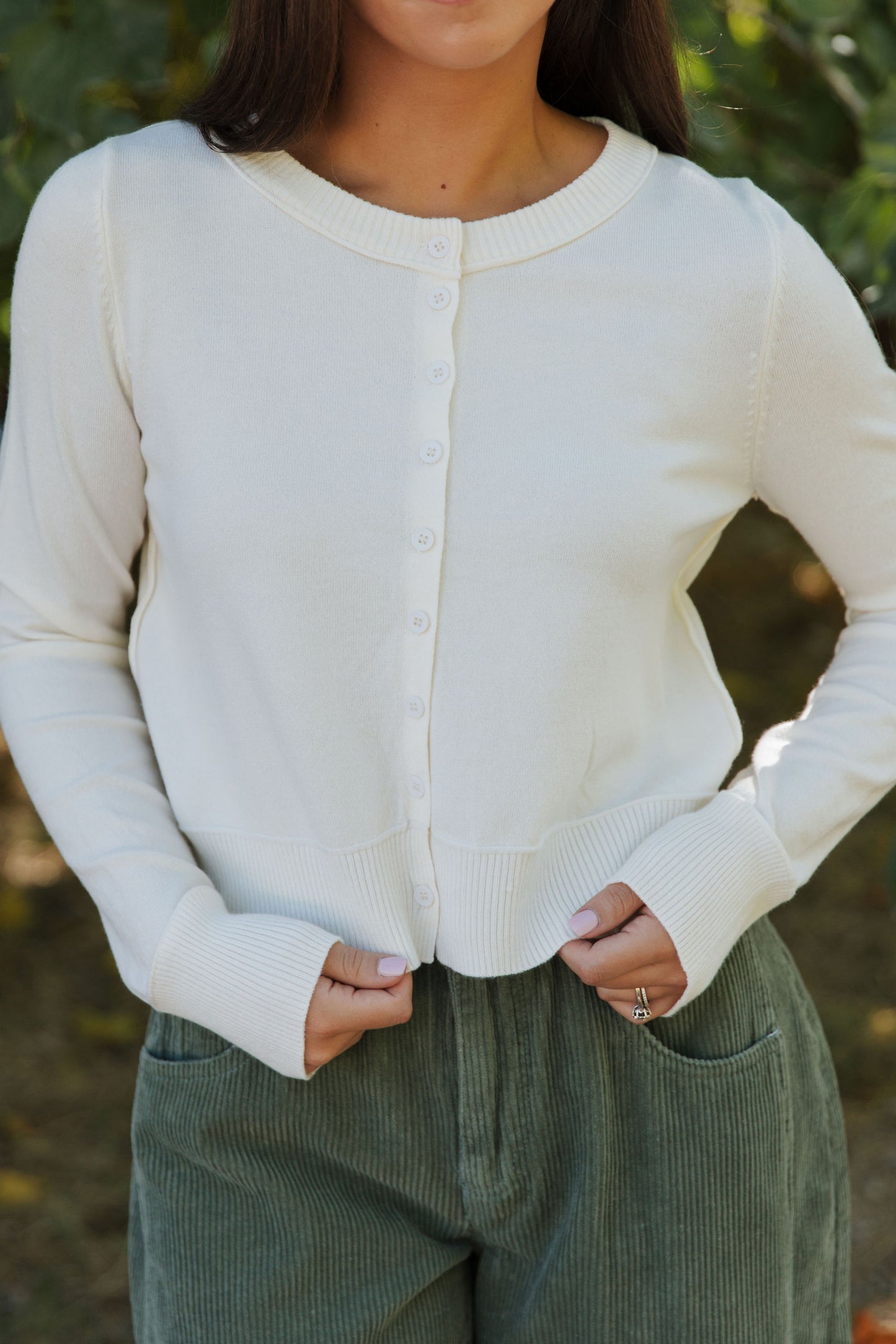 THE MELANIE RIBBED CARDIGAN IN CREAM