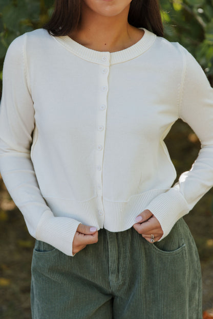 THE MELANIE RIBBED CARDIGAN IN CREAM