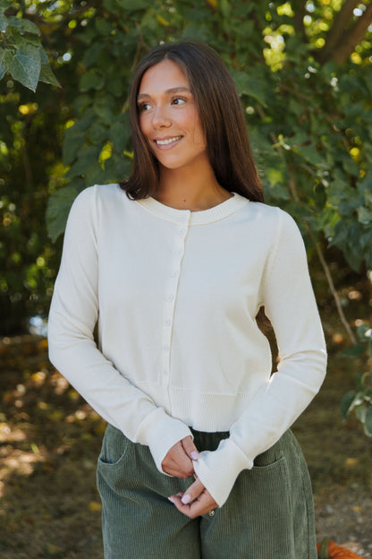 THE MELANIE RIBBED CARDIGAN IN CREAM