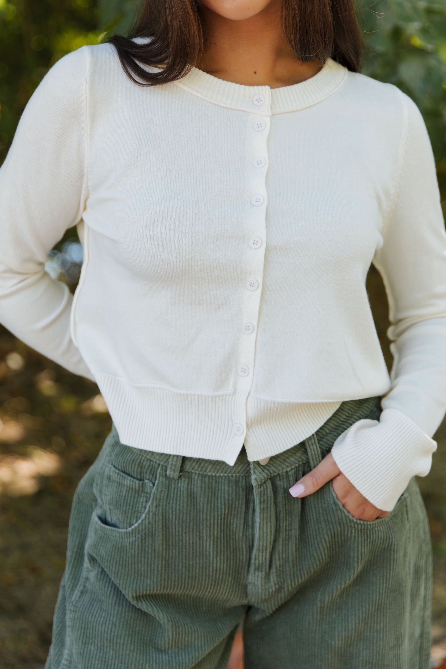 THE MELANIE RIBBED CARDIGAN IN CREAM
