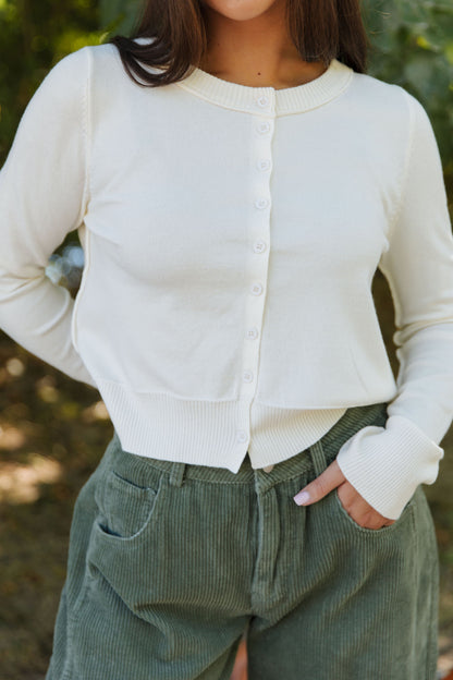 THE MELANIE RIBBED CARDIGAN IN CREAM