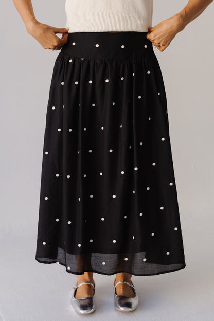THE MORGAN EMBROIDERED DOT SKIRT IN BLACK