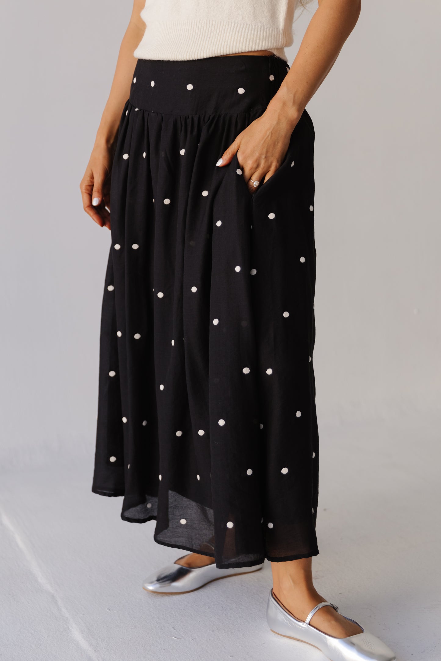 THE MORGAN EMBROIDERED DOT SKIRT IN BLACK