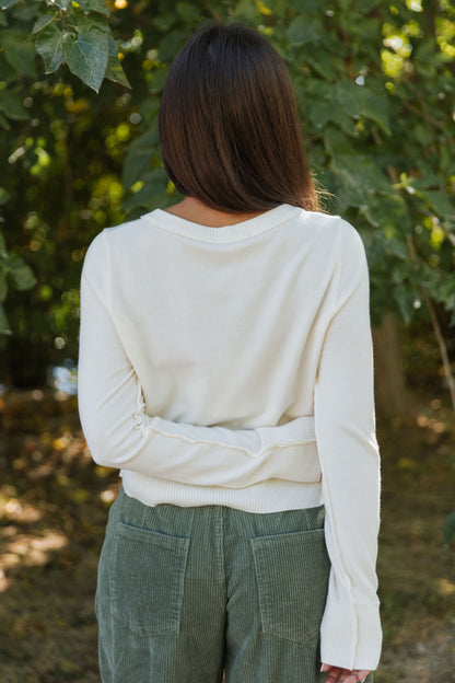 THE MELANIE RIBBED CARDIGAN IN CREAM