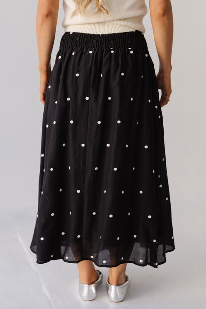 THE MORGAN EMBROIDERED DOT SKIRT IN BLACK