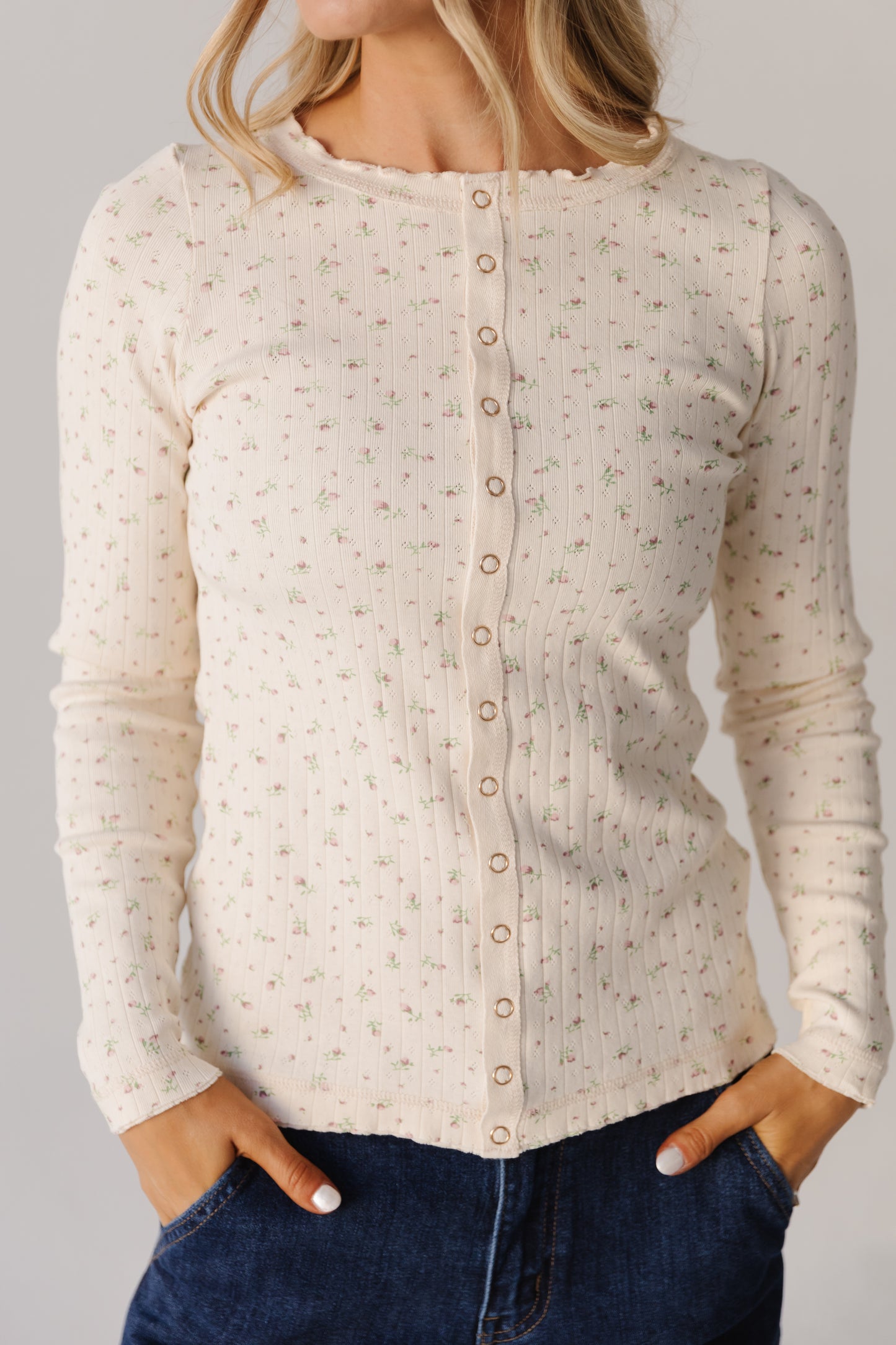 THE ELOISE RIBBED FLORAL TOP IN BUTTERCREAM