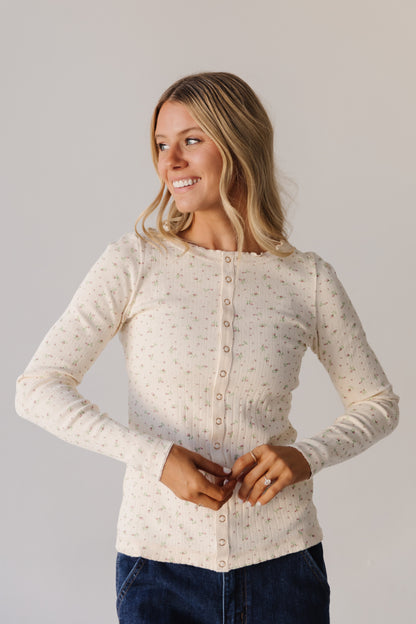 THE ELOISE RIBBED FLORAL TOP IN BUTTERCREAM