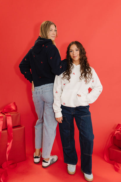THE VERY CHERRY EMBROIDERED HOODIE IN WHITE