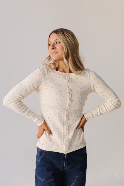 THE ELOISE RIBBED FLORAL TOP IN BUTTERCREAM