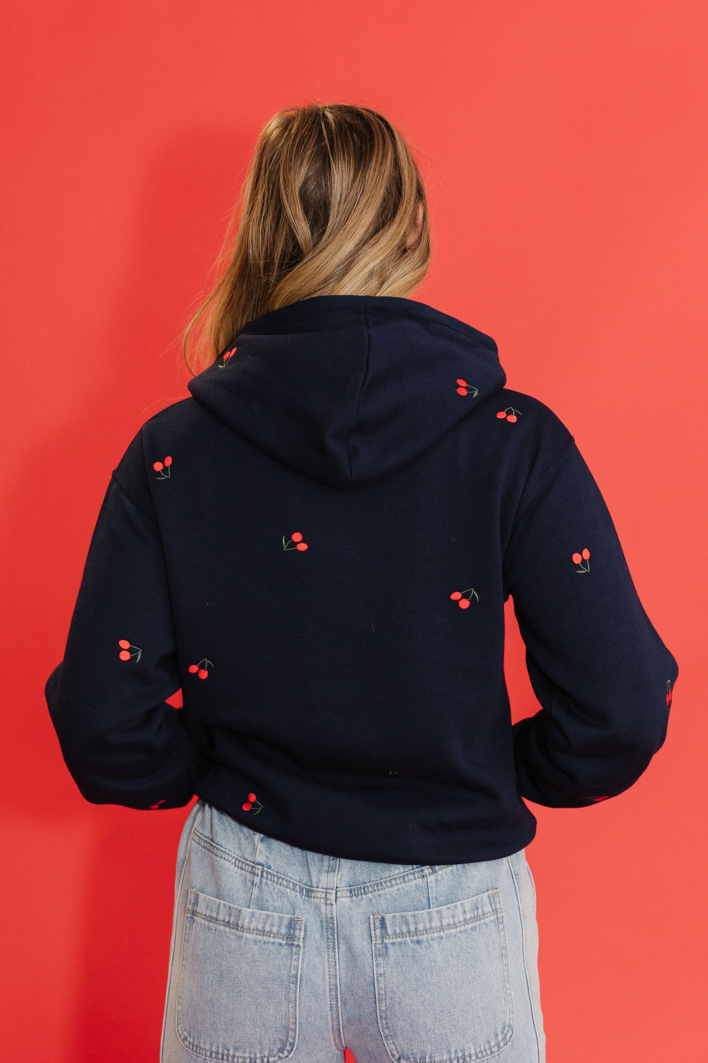 THE VERY CHERRY EMBROIDERED HOODIE IN NAVY