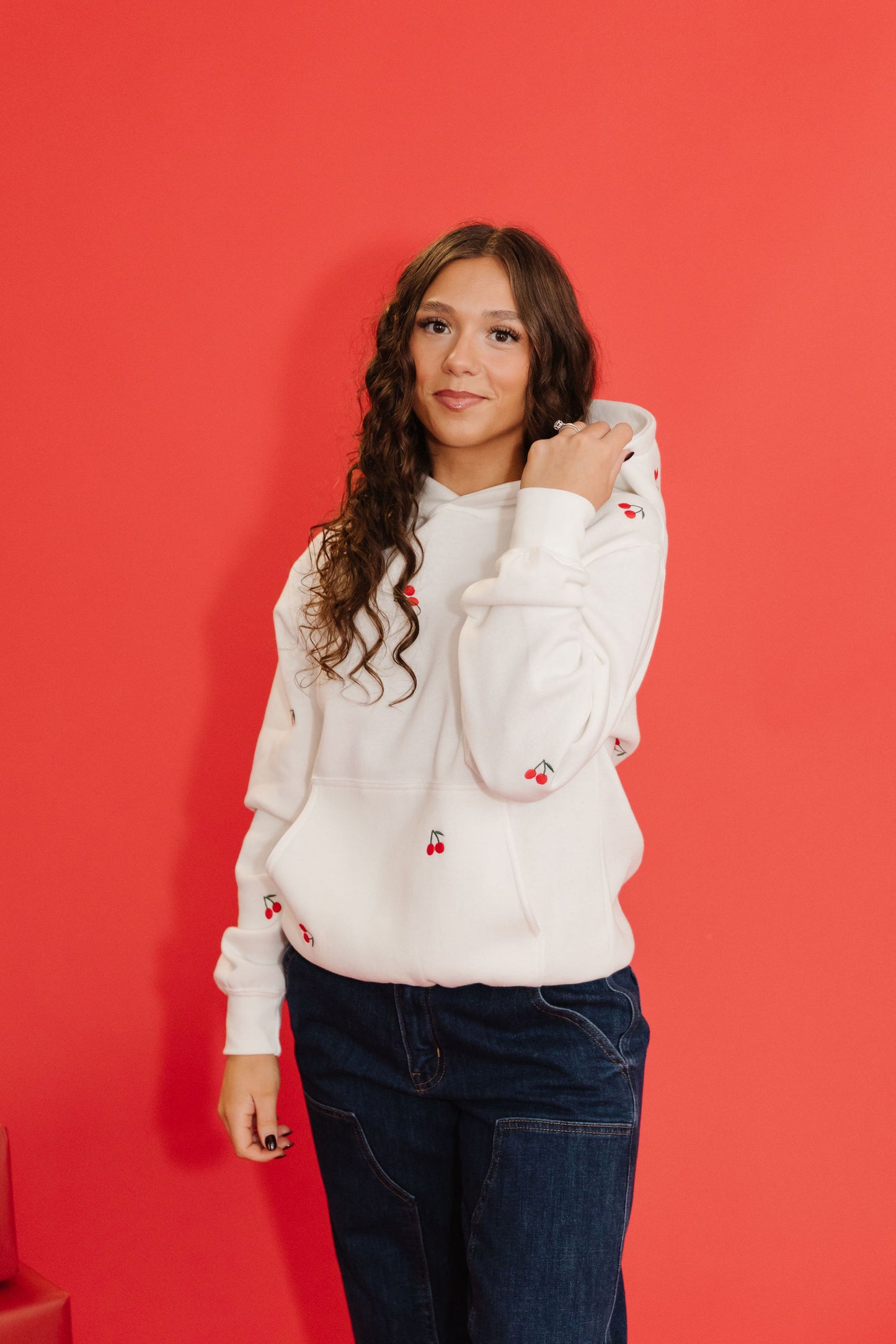 THE VERY CHERRY EMBROIDERED HOODIE IN WHITE