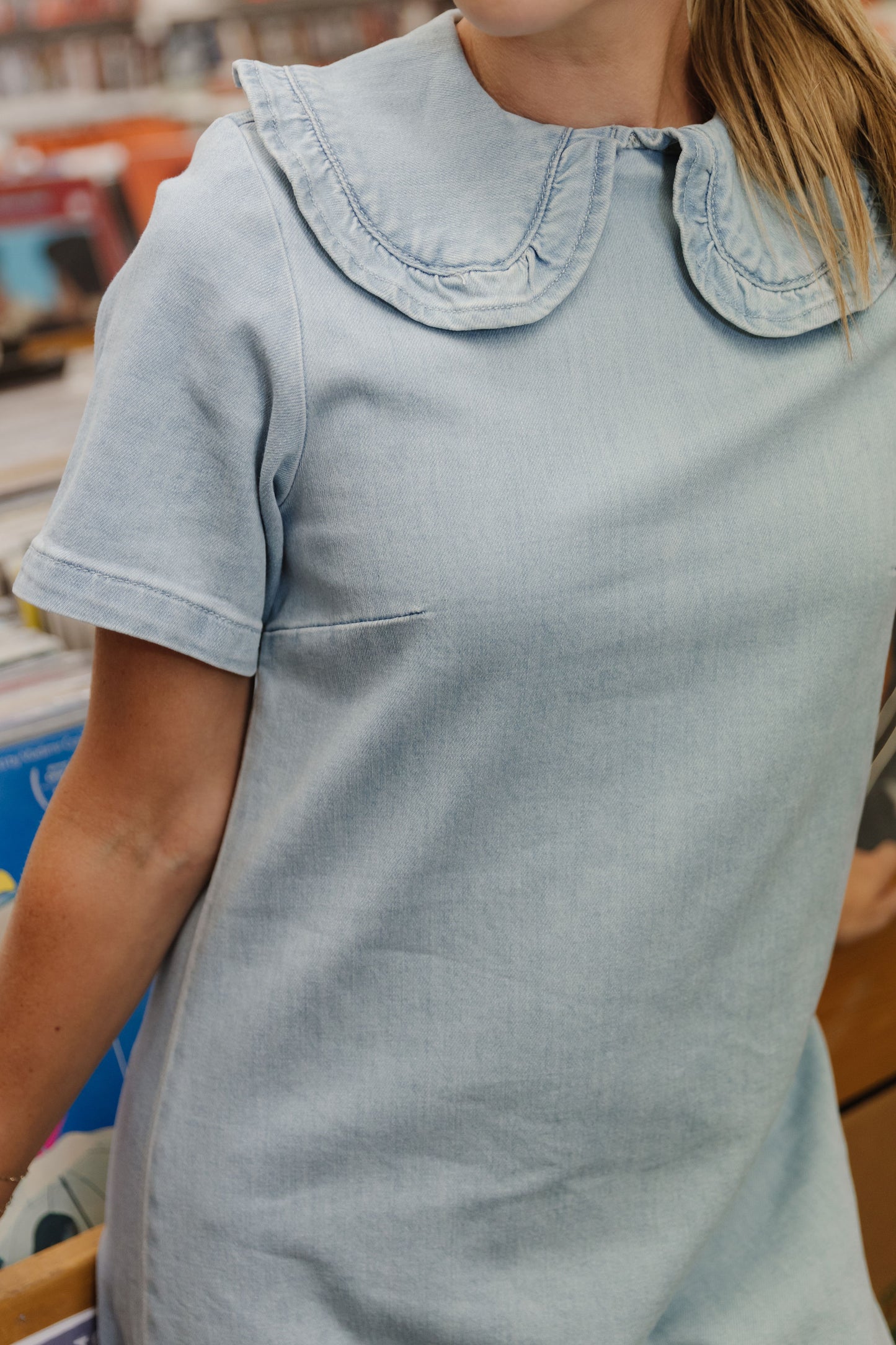 THE NICKIE DENIM MIDI DRESS IN LIGHT DENIM