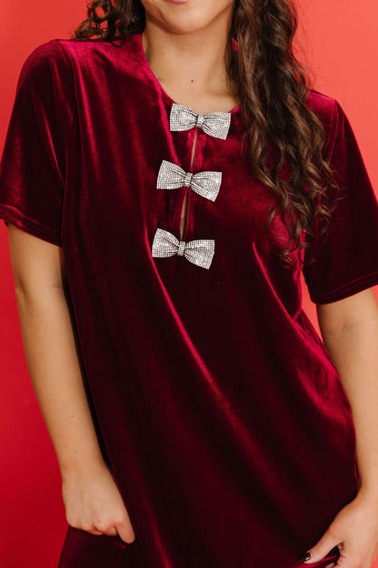 THE BELLE VELVET SHIFT DRESS IN BURGUNDY