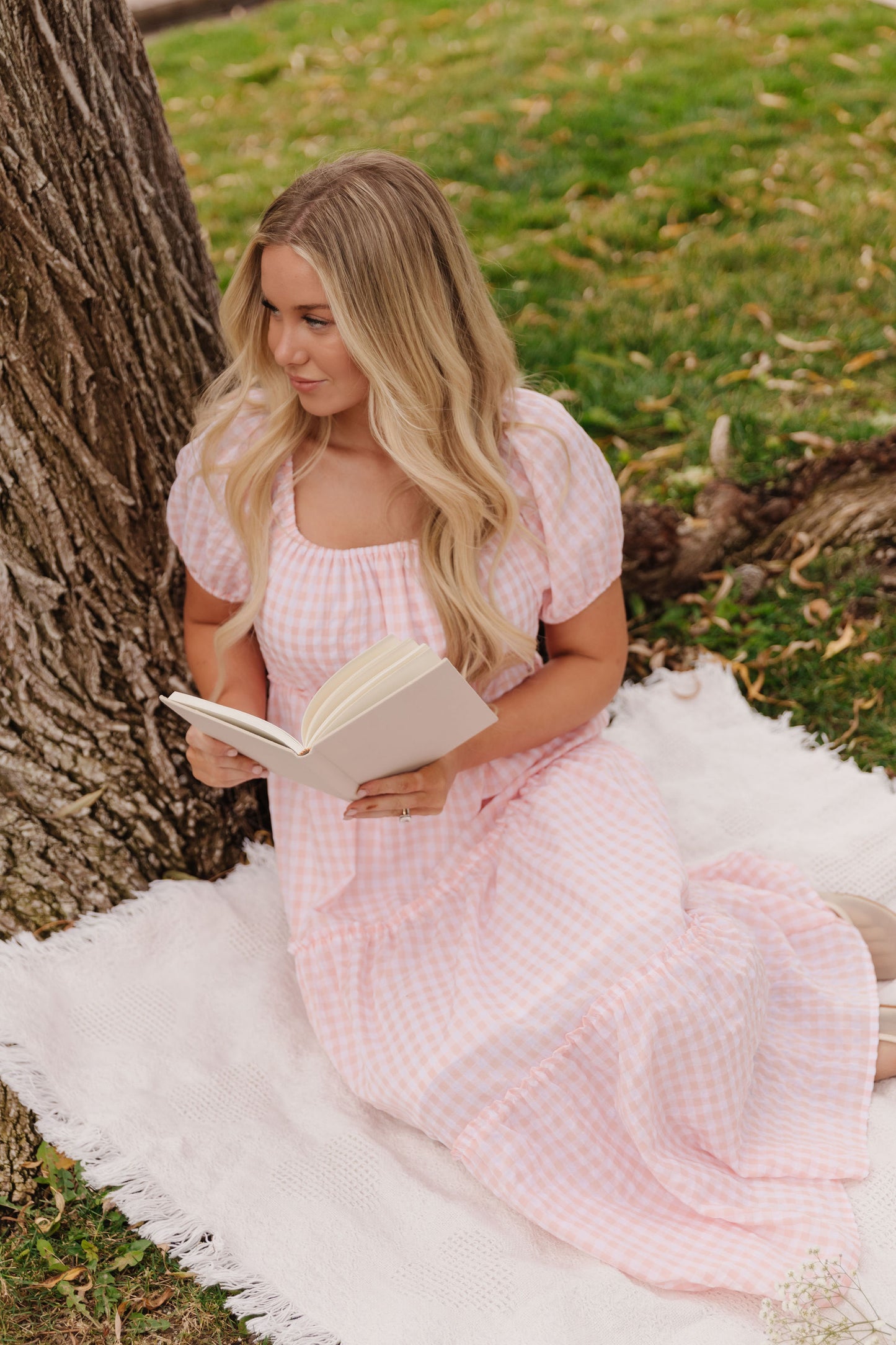THE EVERMORE DRESS IN PEACH GINGHAM BY PINK DESERT