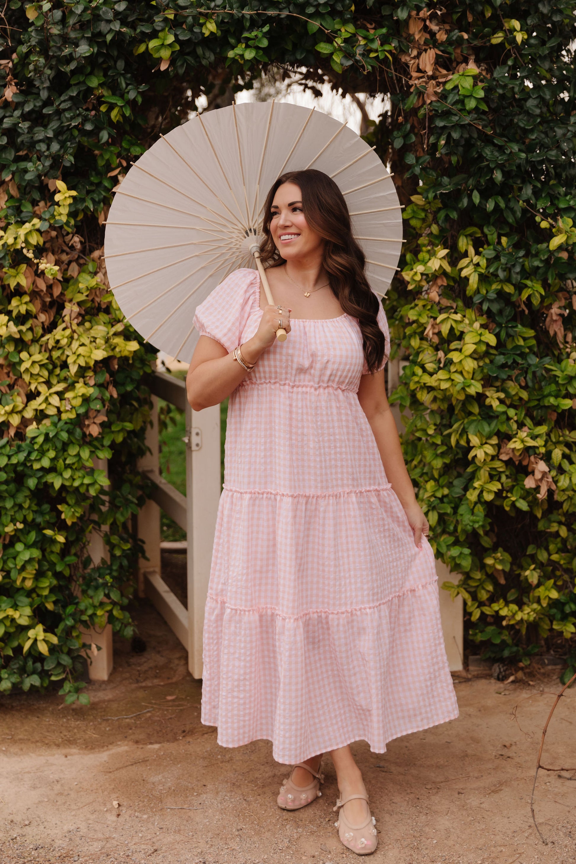 THE EVERMORE DRESS IN PEACH GINGHAM BY PINK DESERT Medium