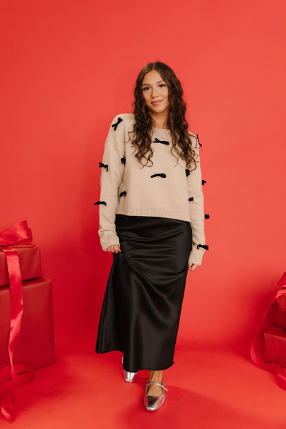 THE PENELOPE BOW SWEATER IN CREAM