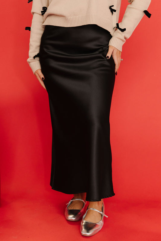 THE ANISTON SATIN SKIRT IN BLACK