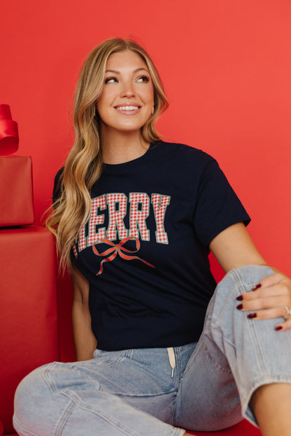 THE VERY MERRY BOW GRAPHIC TEE IN NAVY