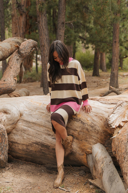 THE BRENDA COLOR BLOCK SWEATER IN BROWN/CREAM