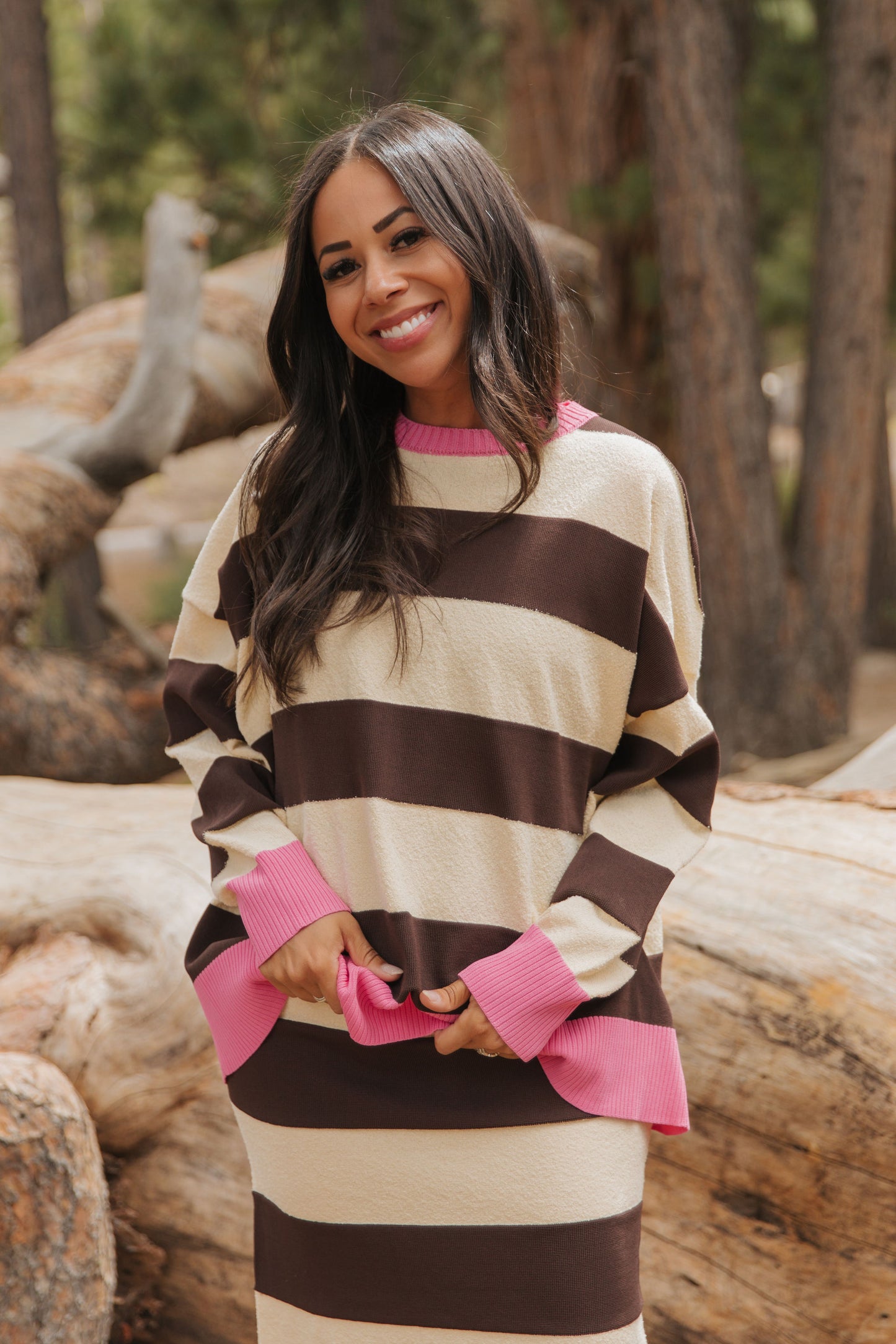 THE BRENDA COLOR BLOCK SWEATER IN BROWN/CREAM