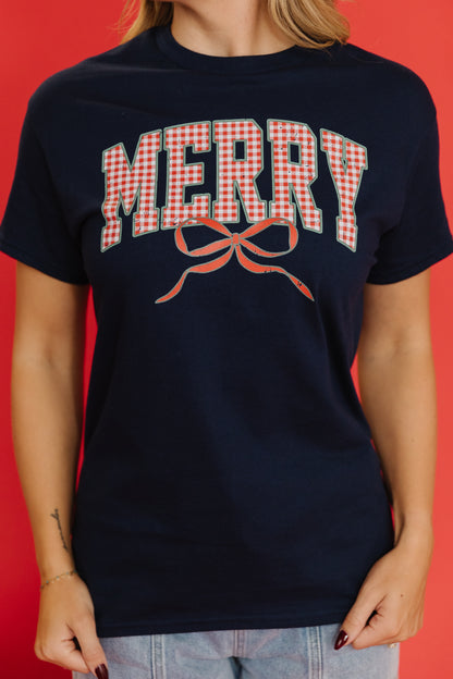 THE VERY MERRY BOW GRAPHIC TEE IN NAVY