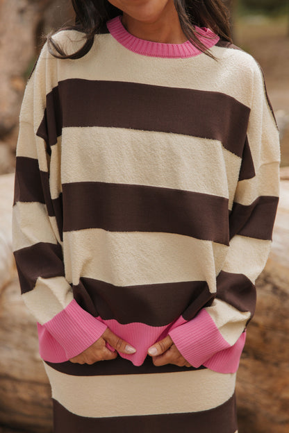 THE BRENDA COLOR BLOCK SWEATER IN BROWN/CREAM
