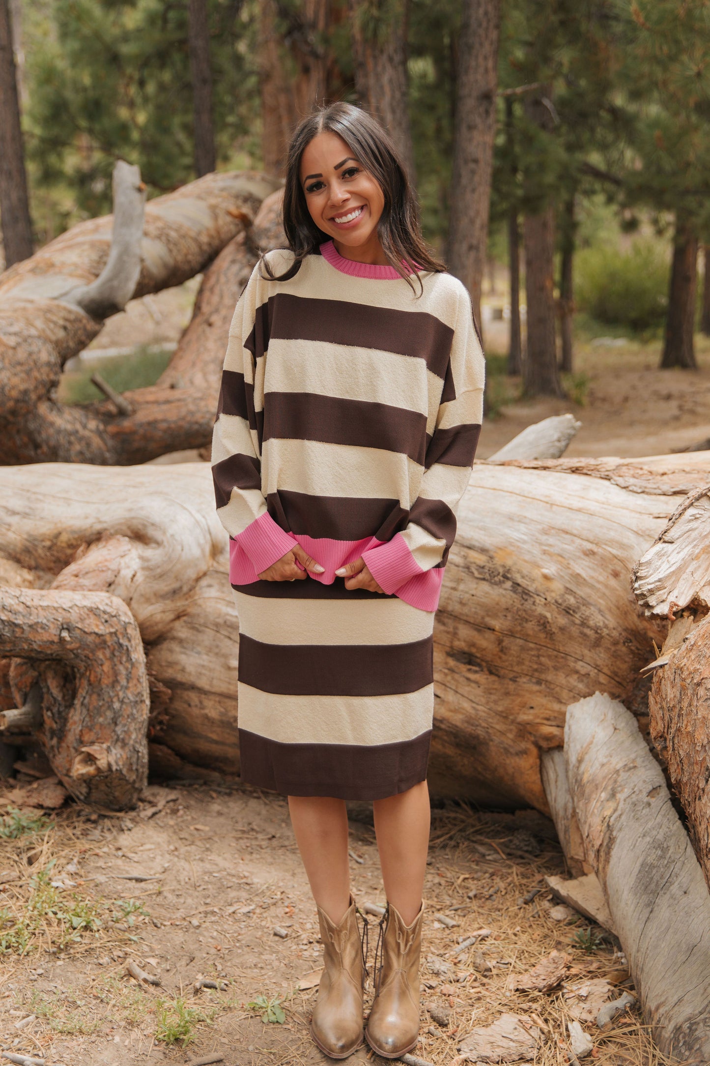 THE BRENDA COLOR BLOCK SWEATER IN BROWN/CREAM