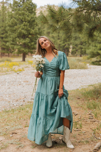 THE SISSY PUFF SLEEVE DRESS IN TEAL