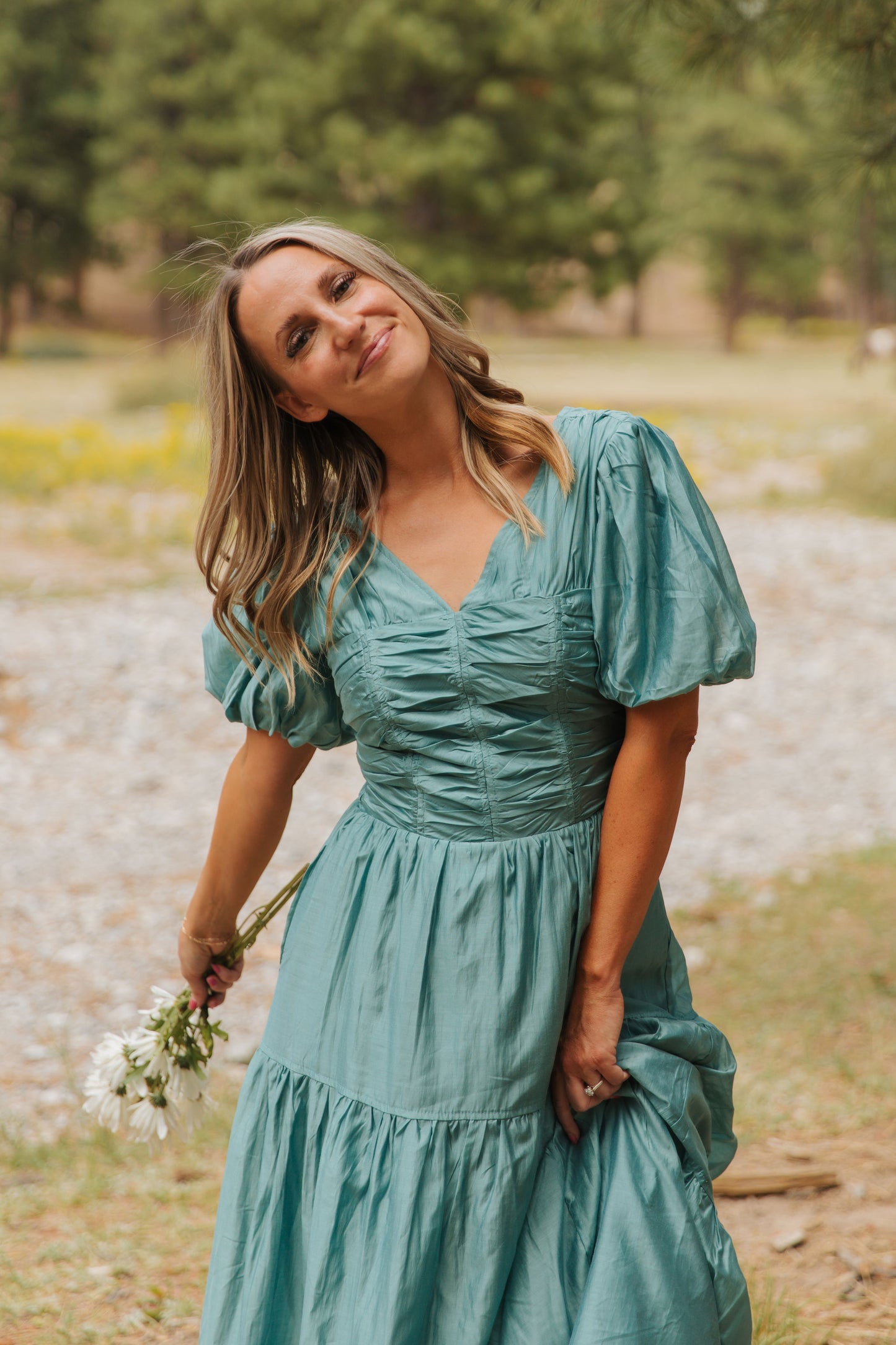 THE SISSY PUFF SLEEVE DRESS IN TEAL