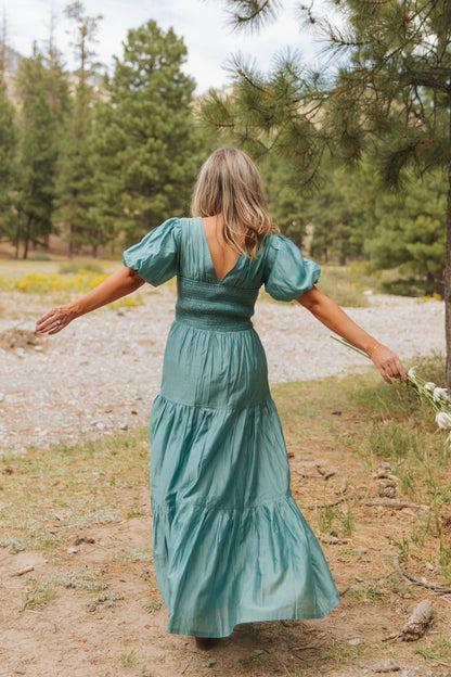 THE SISSY PUFF SLEEVE DRESS IN TEAL