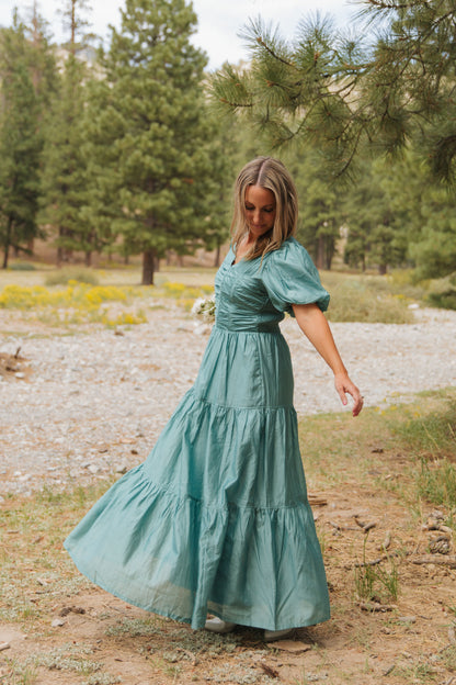 THE SISSY PUFF SLEEVE DRESS IN TEAL