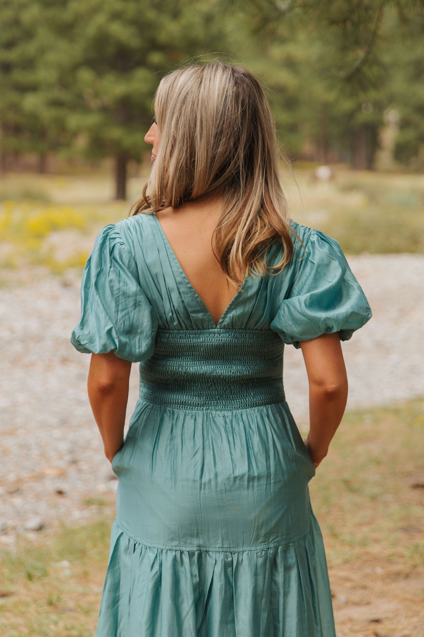 THE SISSY PUFF SLEEVE DRESS IN TEAL