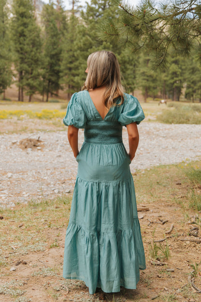 THE SISSY PUFF SLEEVE DRESS IN TEAL