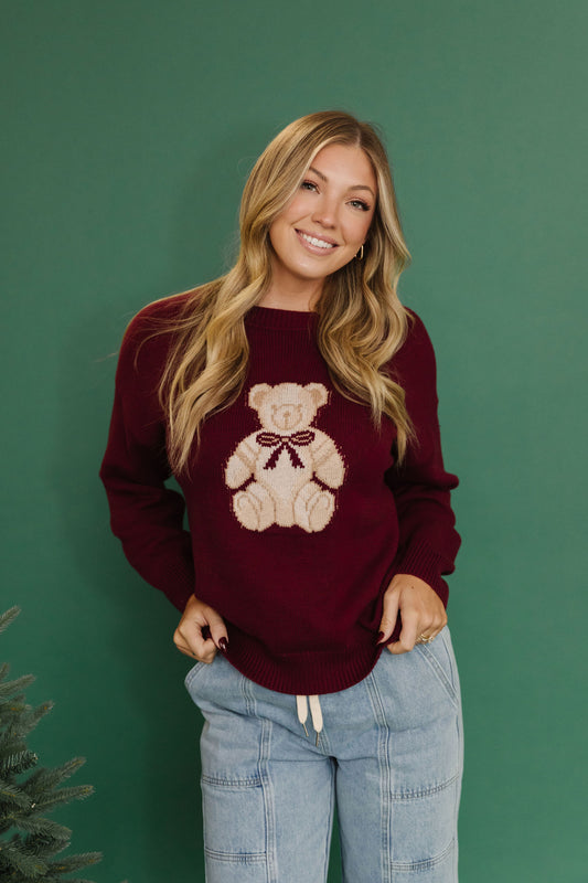 THE HONEY BEAR SWEATER IN BURGUNDY