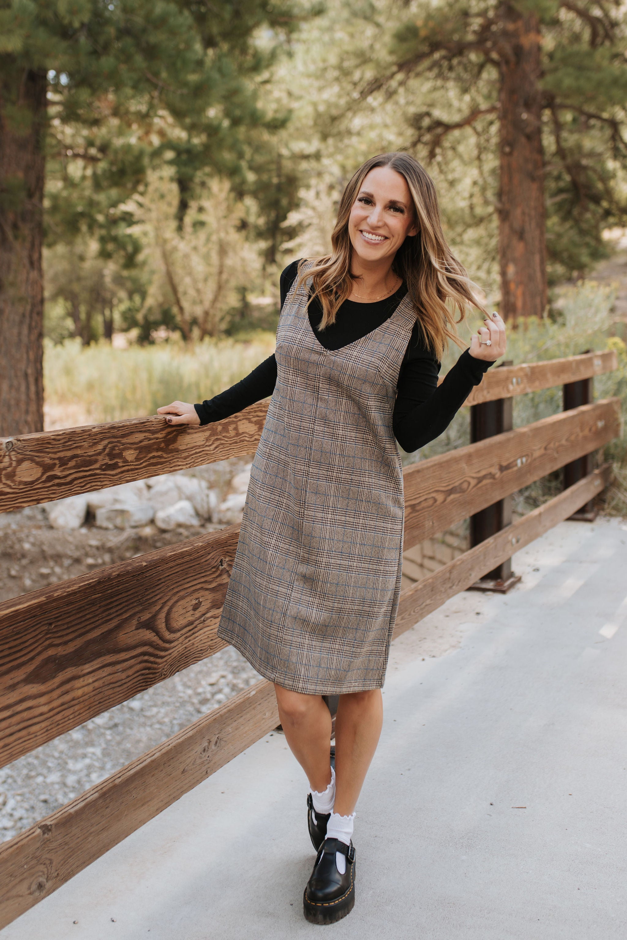 THE BLAKE OVERALL DRESS IN CHARCOAL PLAID BY BY PINK DESERT Pink Desert