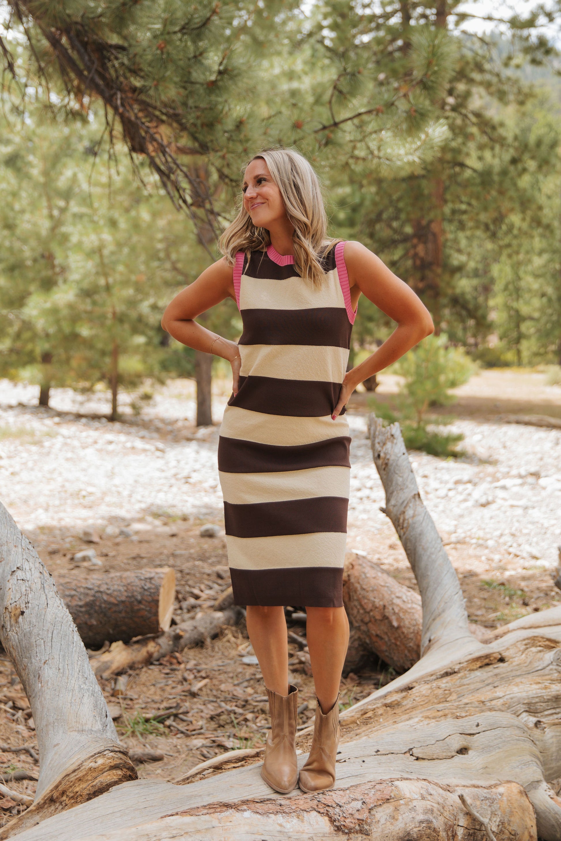 brown and cream midi dress Reiss Animal Printed Midi Dress in Brown/Cream