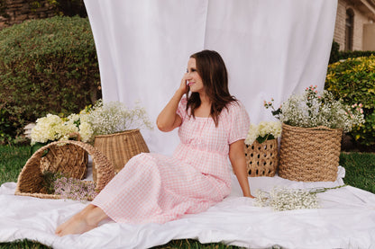 THE EVERMORE DRESS IN PEACH GINGHAM BY PINK DESERT