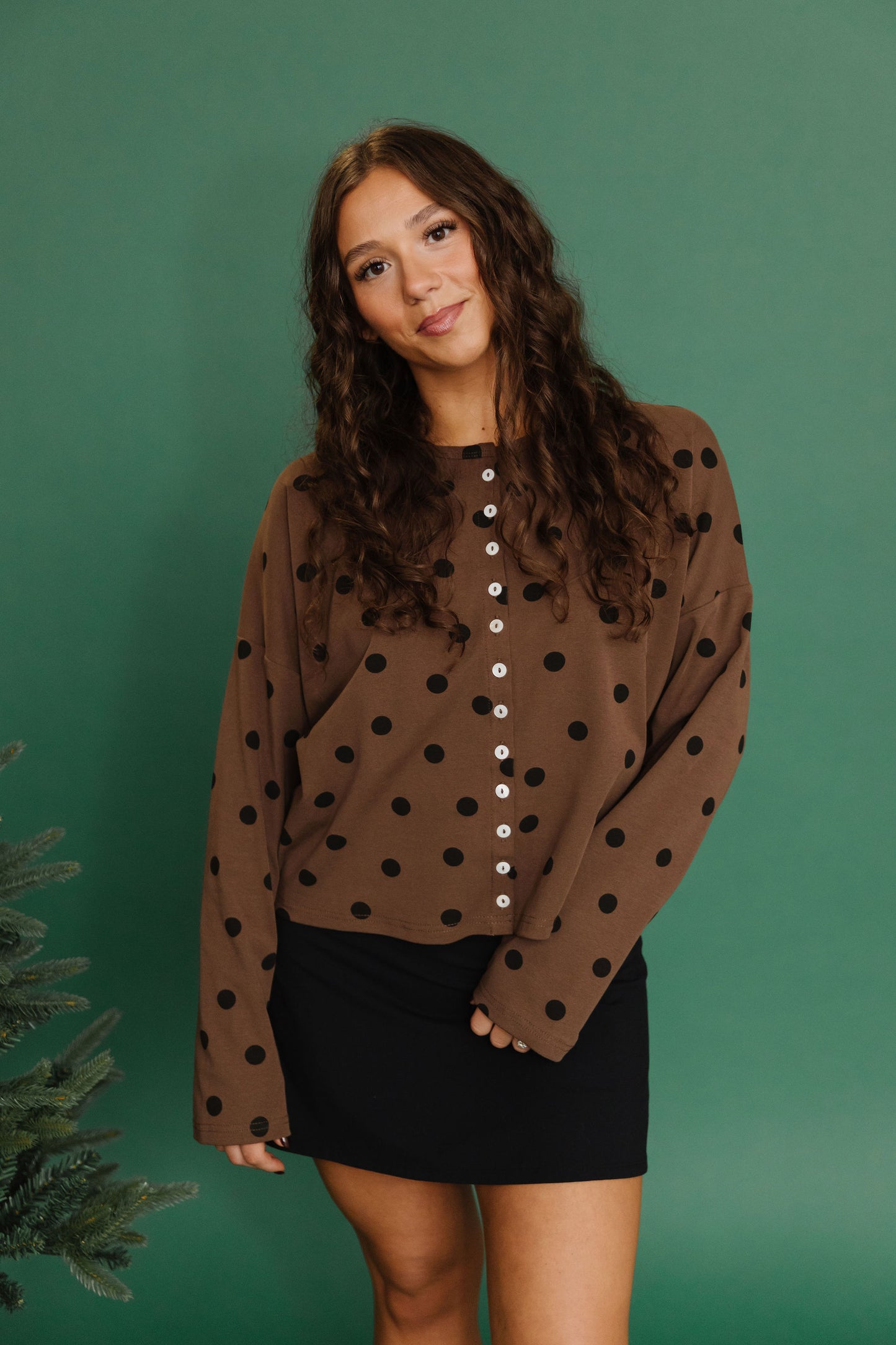 THE TAYLOR POLKA DOT CARDIGAN IN BROWN