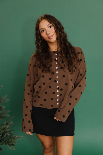 THE TAYLOR POLKA DOT CARDIGAN IN BROWN