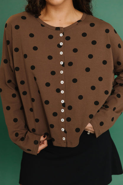 THE TAYLOR POLKA DOT CARDIGAN IN BROWN