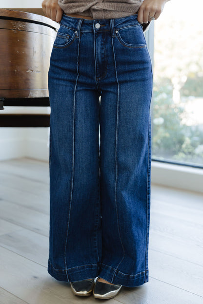 THE ELIANA HIGH RISE WIDE LEG JEANS IN DARK WASH