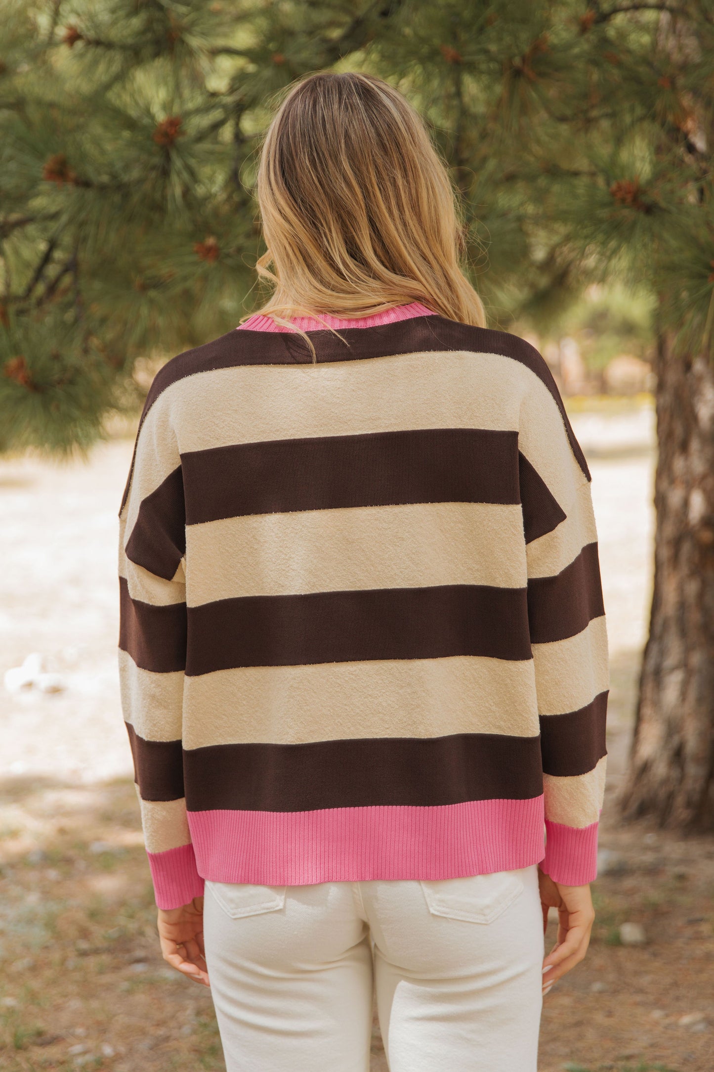 THE BRENDA COLOR BLOCK SWEATER IN BROWN/CREAM