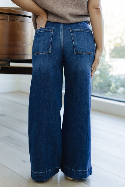 THE ELIANA HIGH RISE WIDE LEG JEANS IN DARK WASH