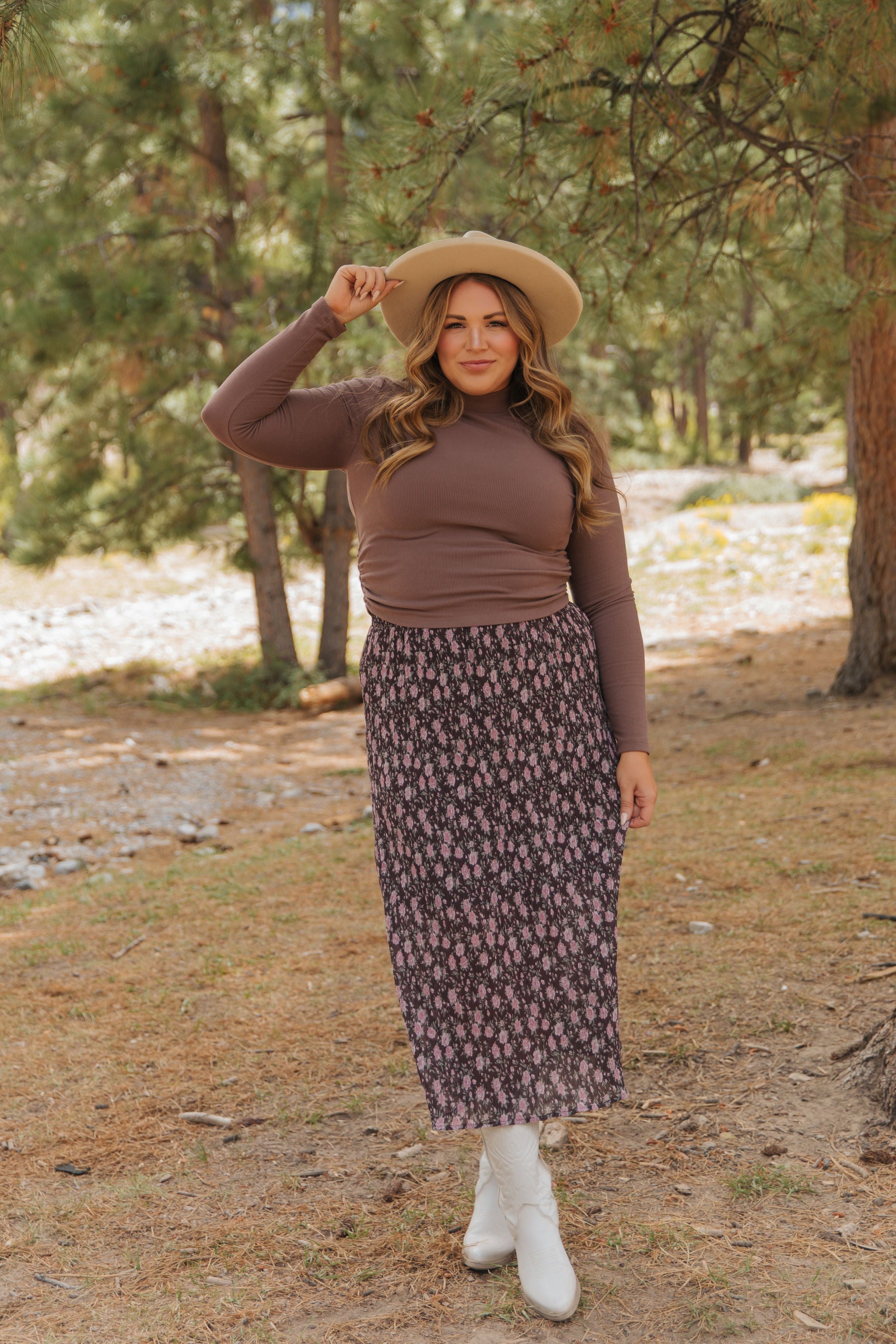 THE MIYA FLORAL MIDI SKIRT IN CHOCOLATE – Pink Desert