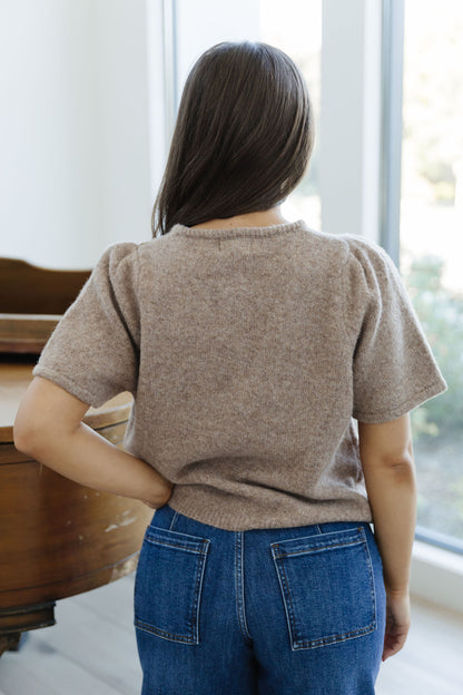 THE ASPEN SHORT SLEEVE CARDIGAN IN MOCHA