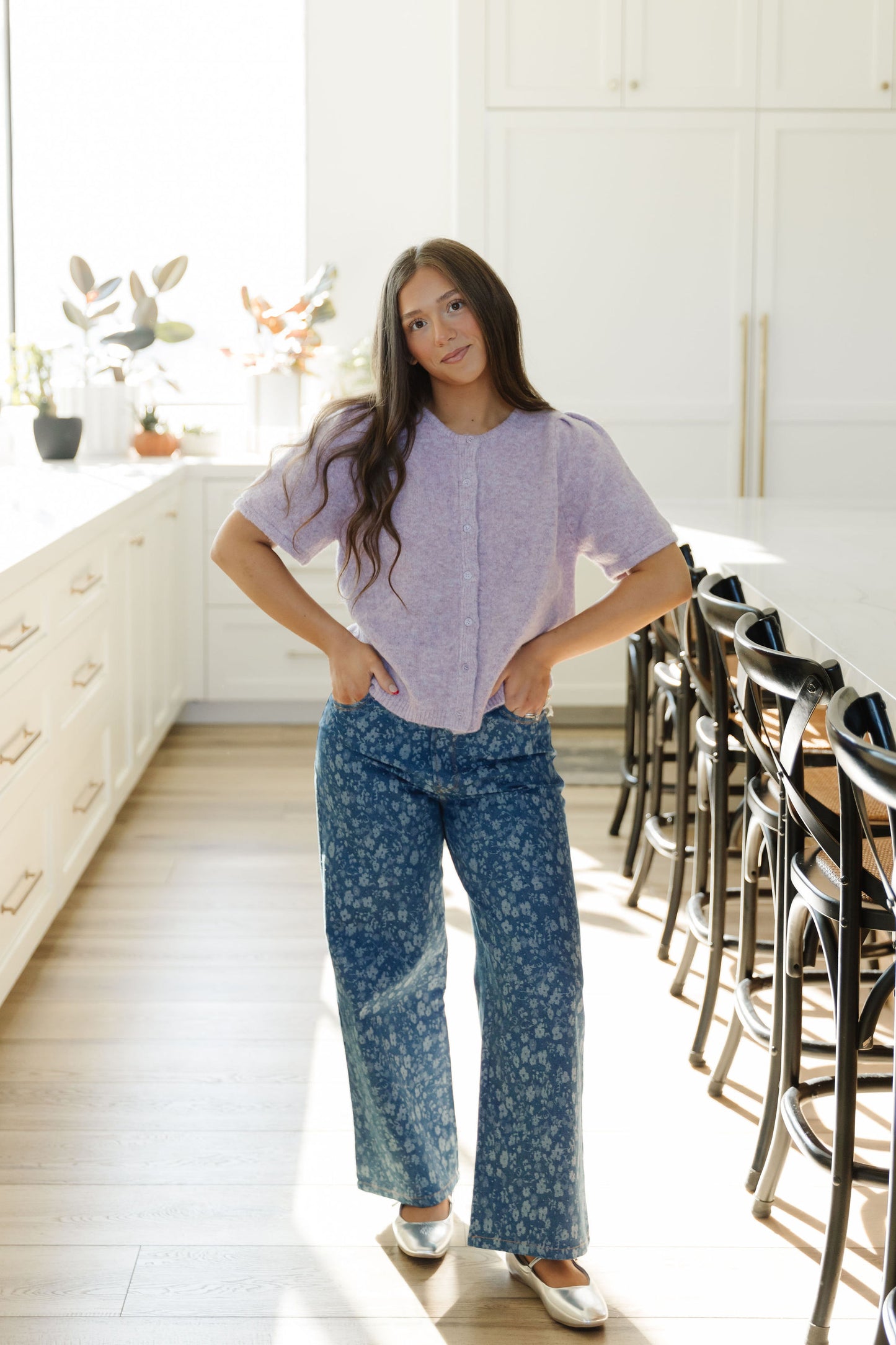 THE LIA FLORAL WIDE LEG DENIM PANTS